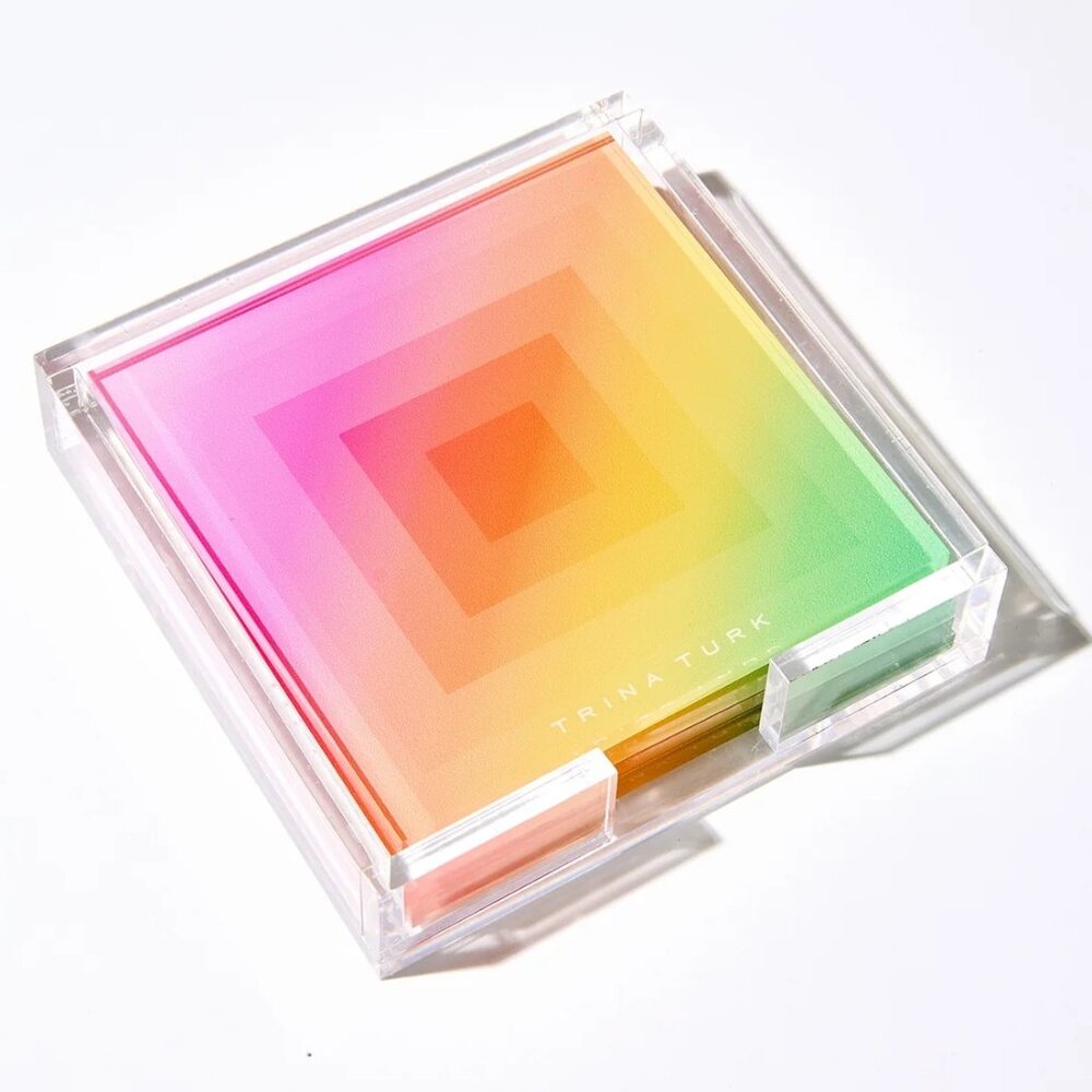 NWT Trina Turk Acrylic Rainbow Ombre Coaster Set with Holder